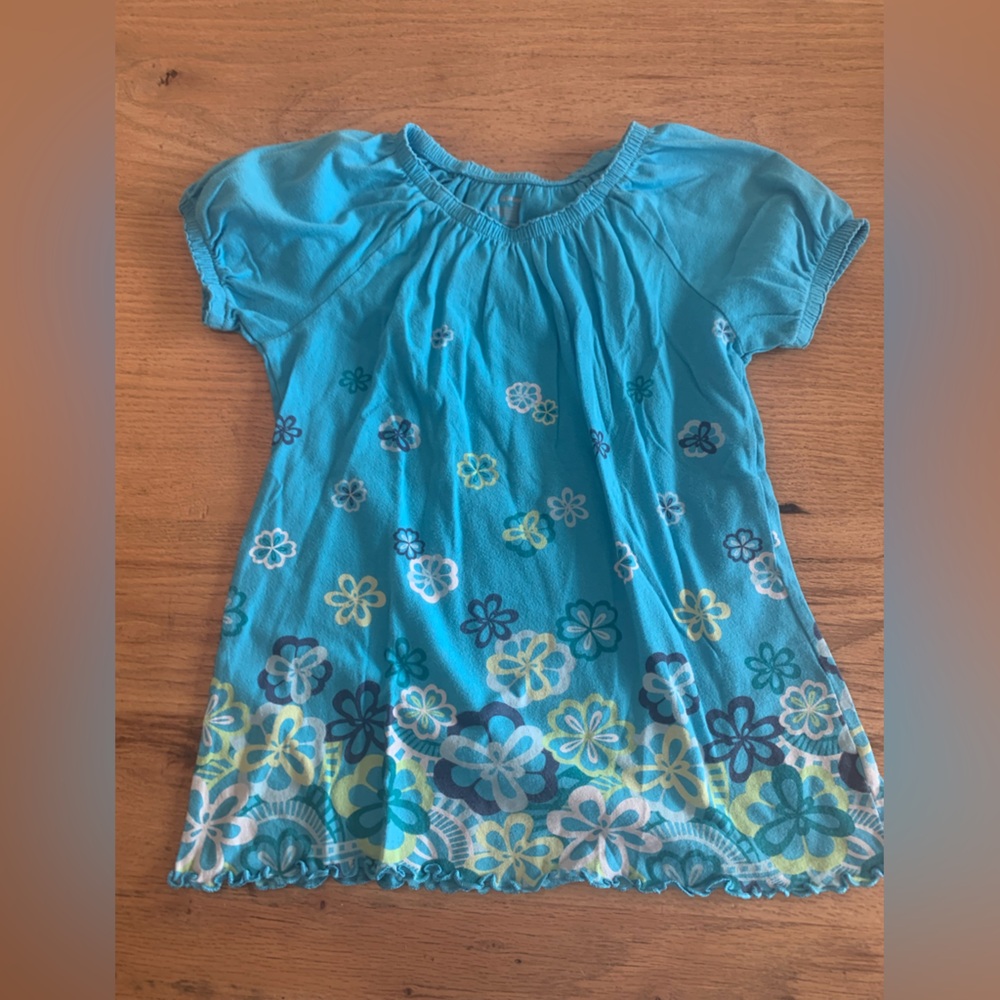 Old Navy Floral Peasant Border Short Sleeve Top Blue Girls‎ Medium Preloved